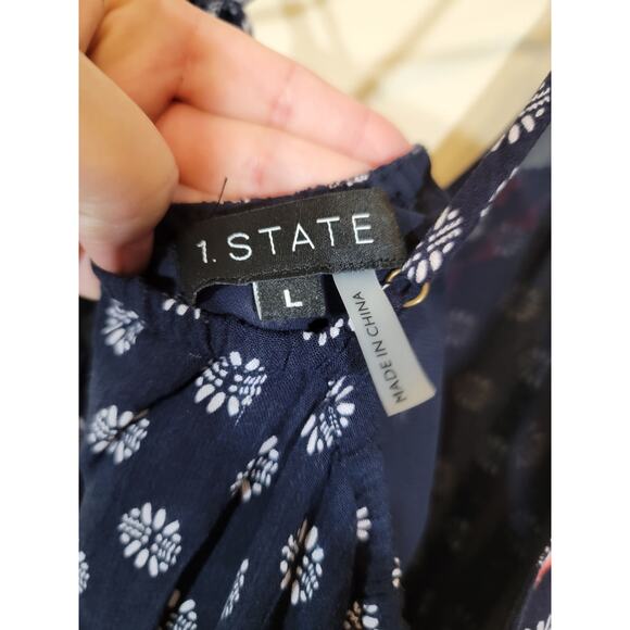 1. State Women's Floral Jumpsuit Embroidered Detail V Neck Blue Leg Slits Large - Picture 11 of 13